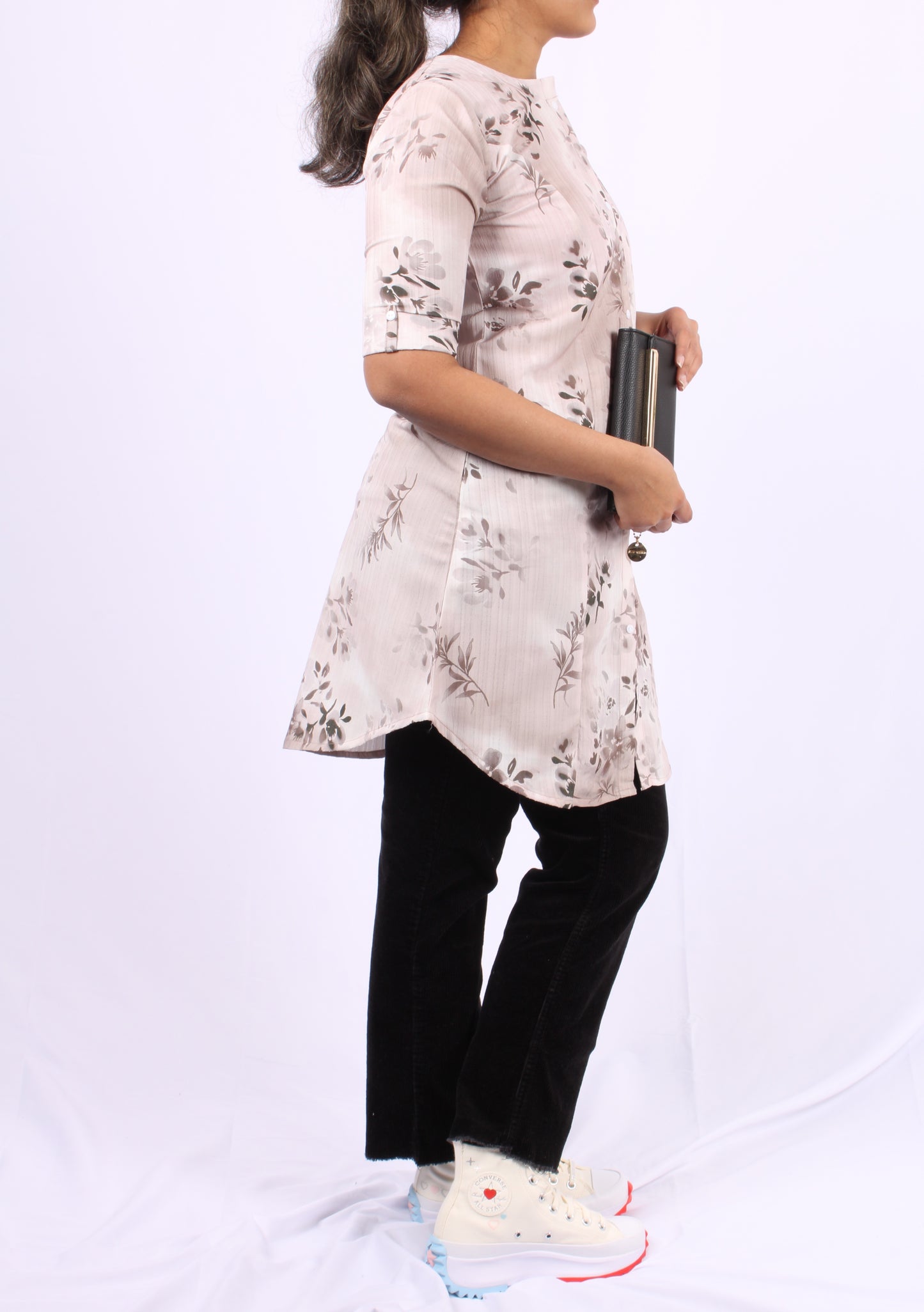 43B-Kurti - Women's sand brown Floral Print
