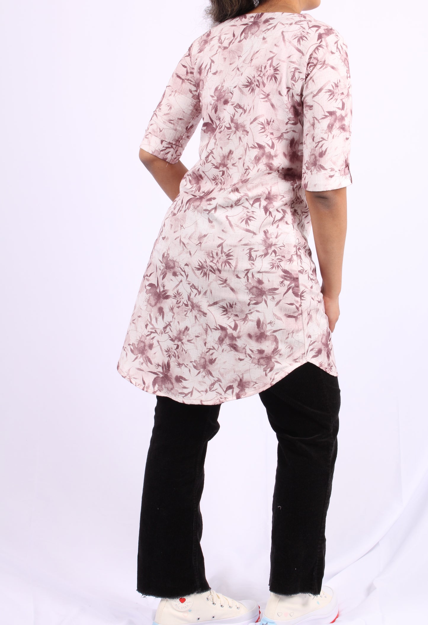 105-Kurti - Brown Floral Print Short Kurti