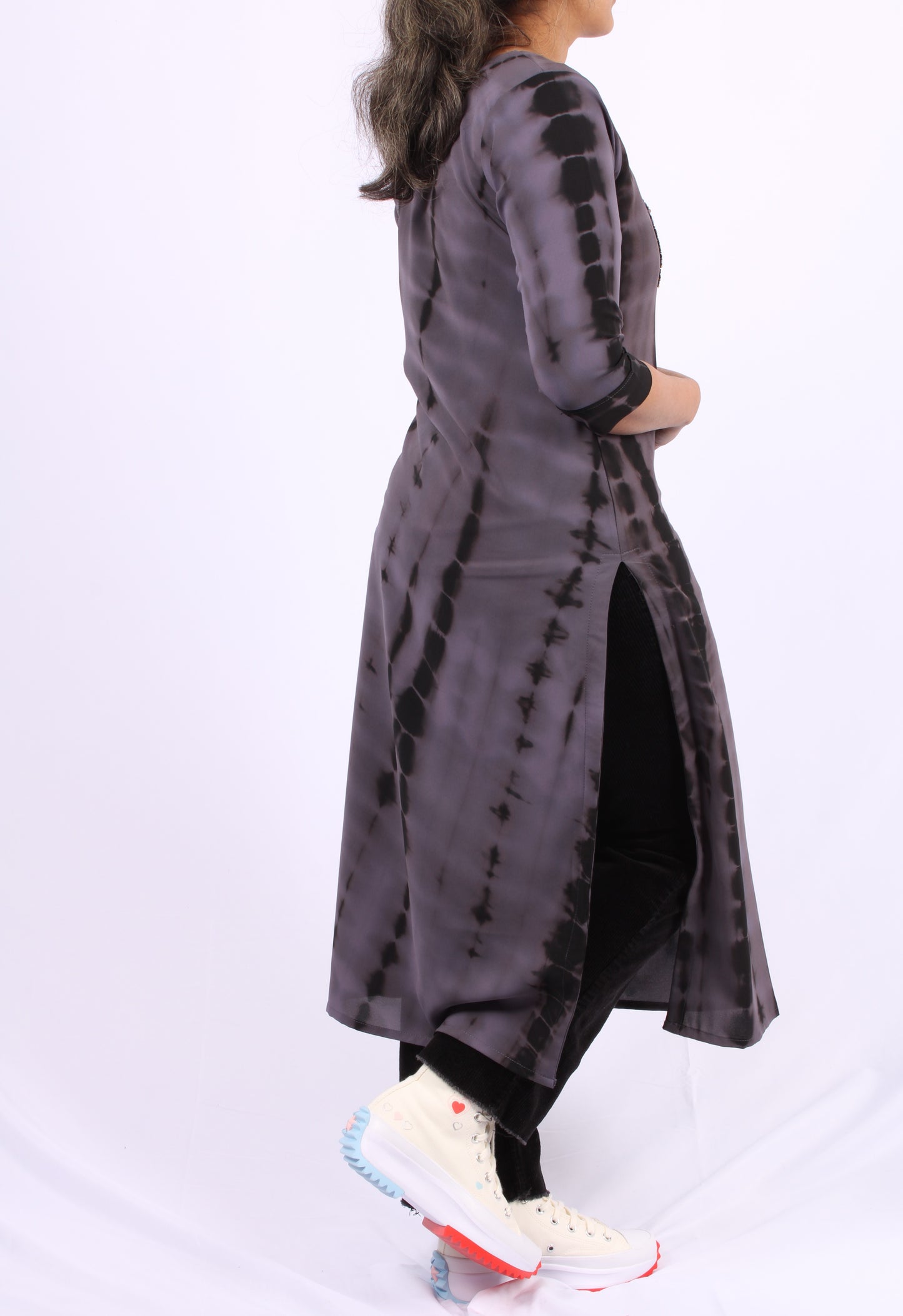 186-Kurti - Black beads Floral Embroidery.