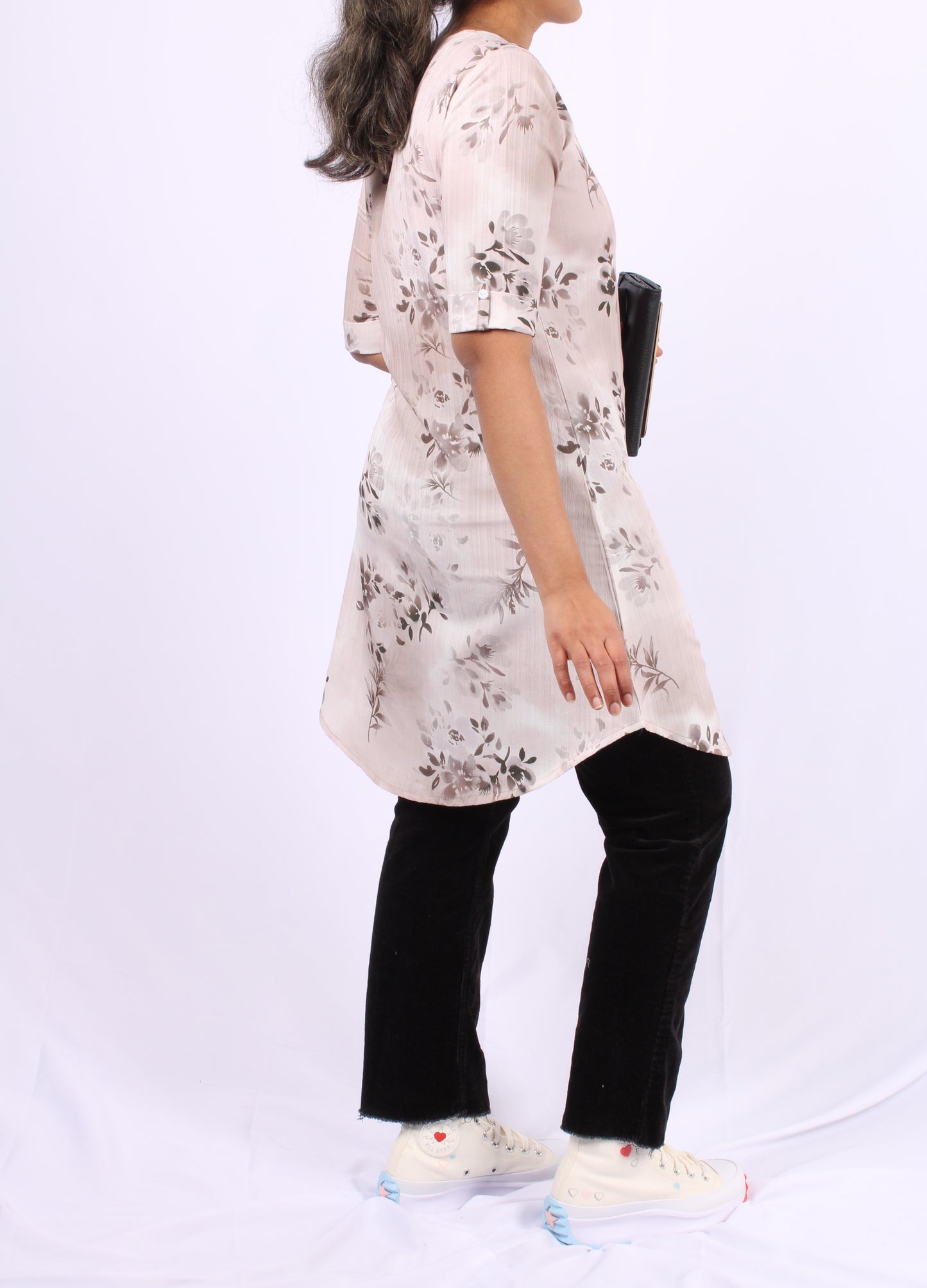 43B-Kurti - Women's sand brown Floral Print