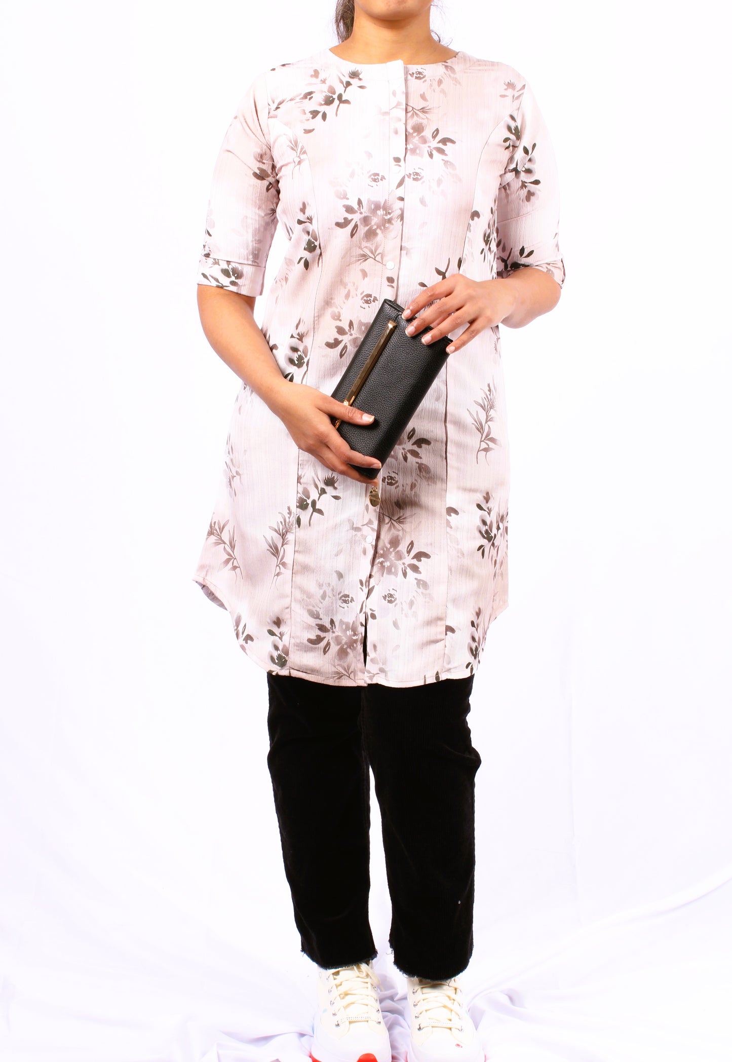 43B-Kurti - Women's sand brown Floral Print