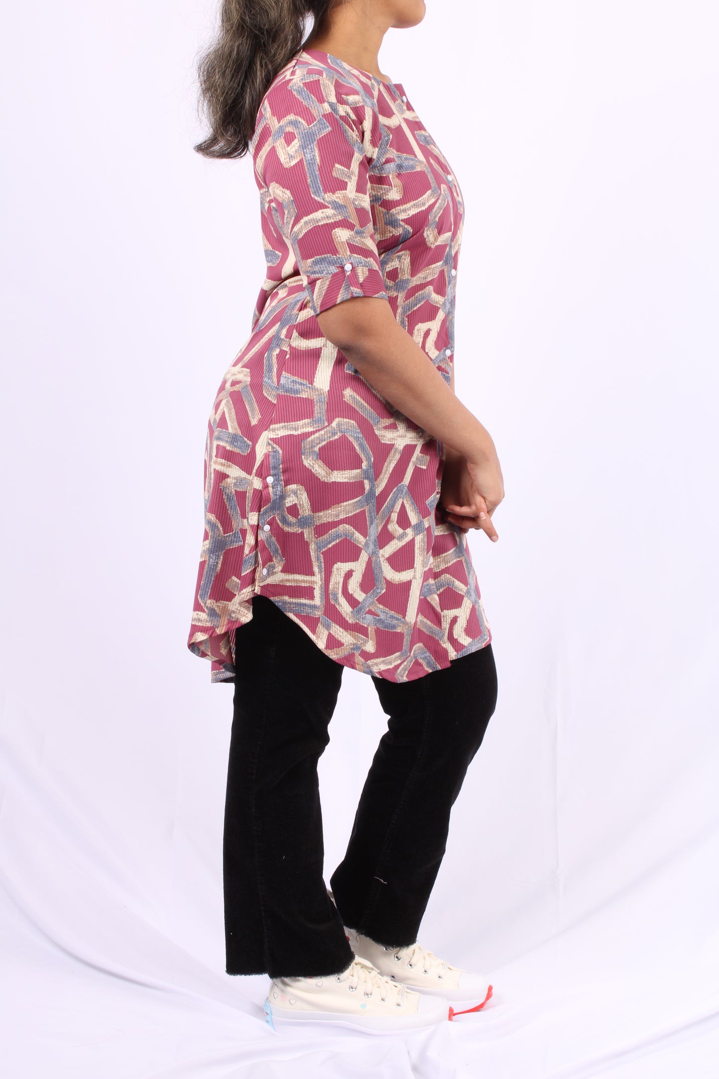 46-Kurti - Maroon Shade Abstract printed top/Short Kurti.