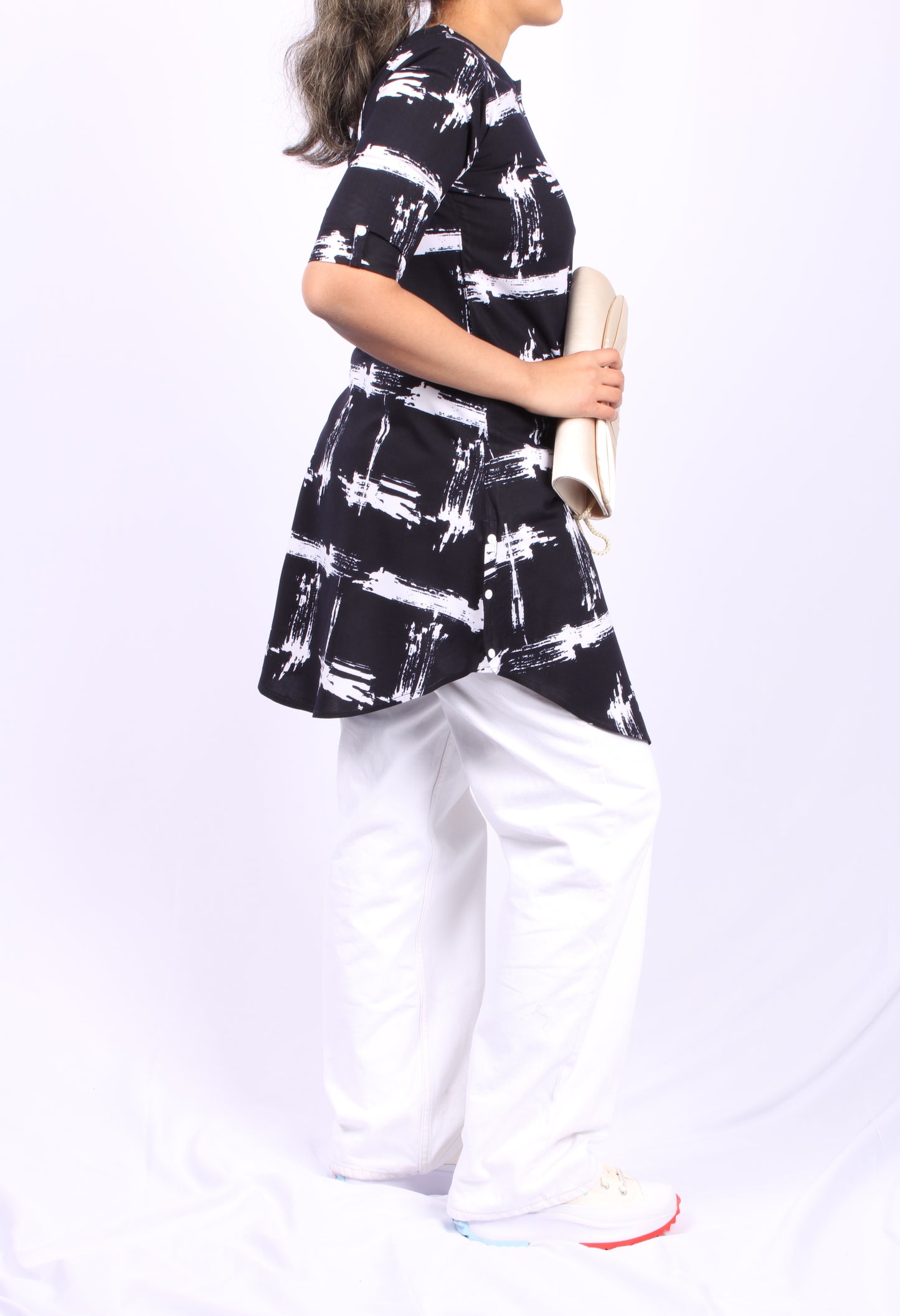 701 B - Kurti/Tunic - Abstract print - Black