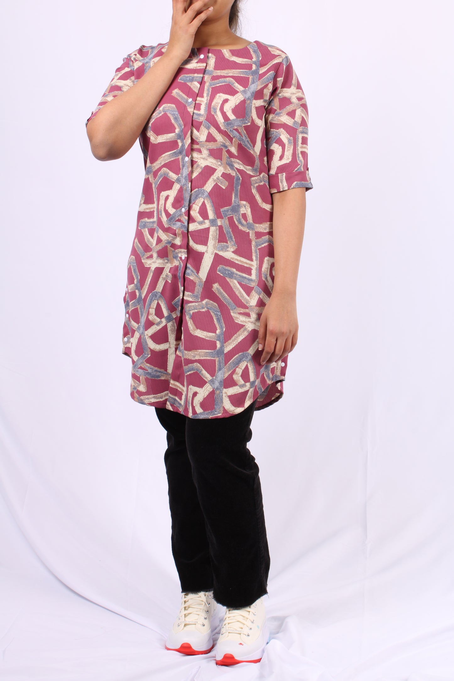 46-Kurti - Maroon Shade Abstract printed top/Short Kurti.