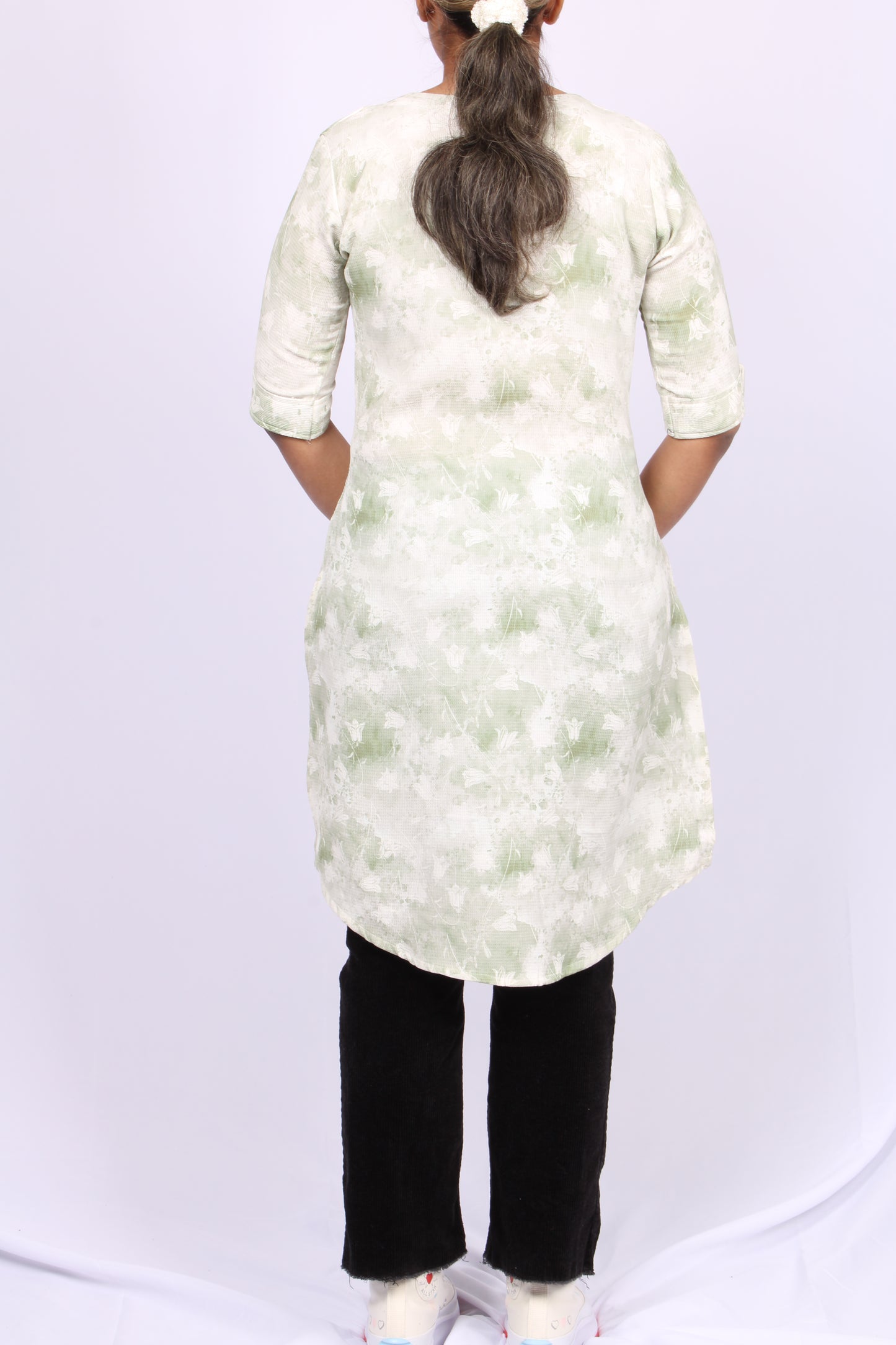 26-Kurti - Medium Green Floral Half Sleeve Kurti.