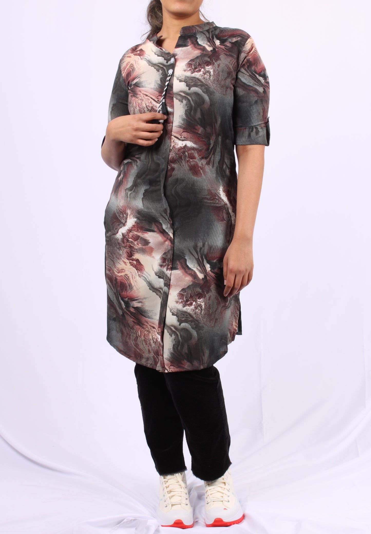 31-Kurti/Top - Ocean Wave Print Fit & Flare.