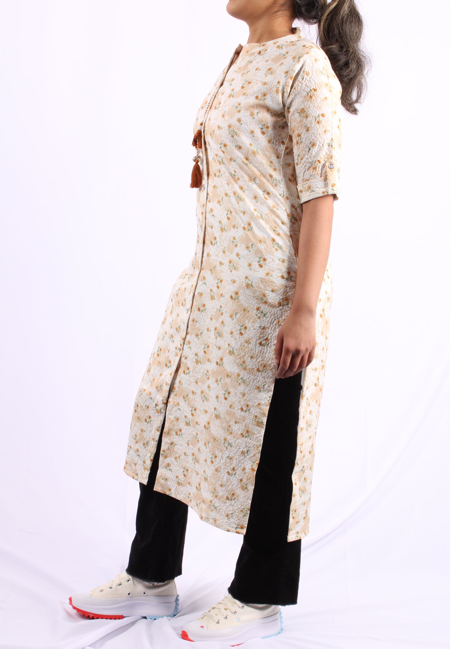 172-Kurti - Flower Print with Light Orange motifs.