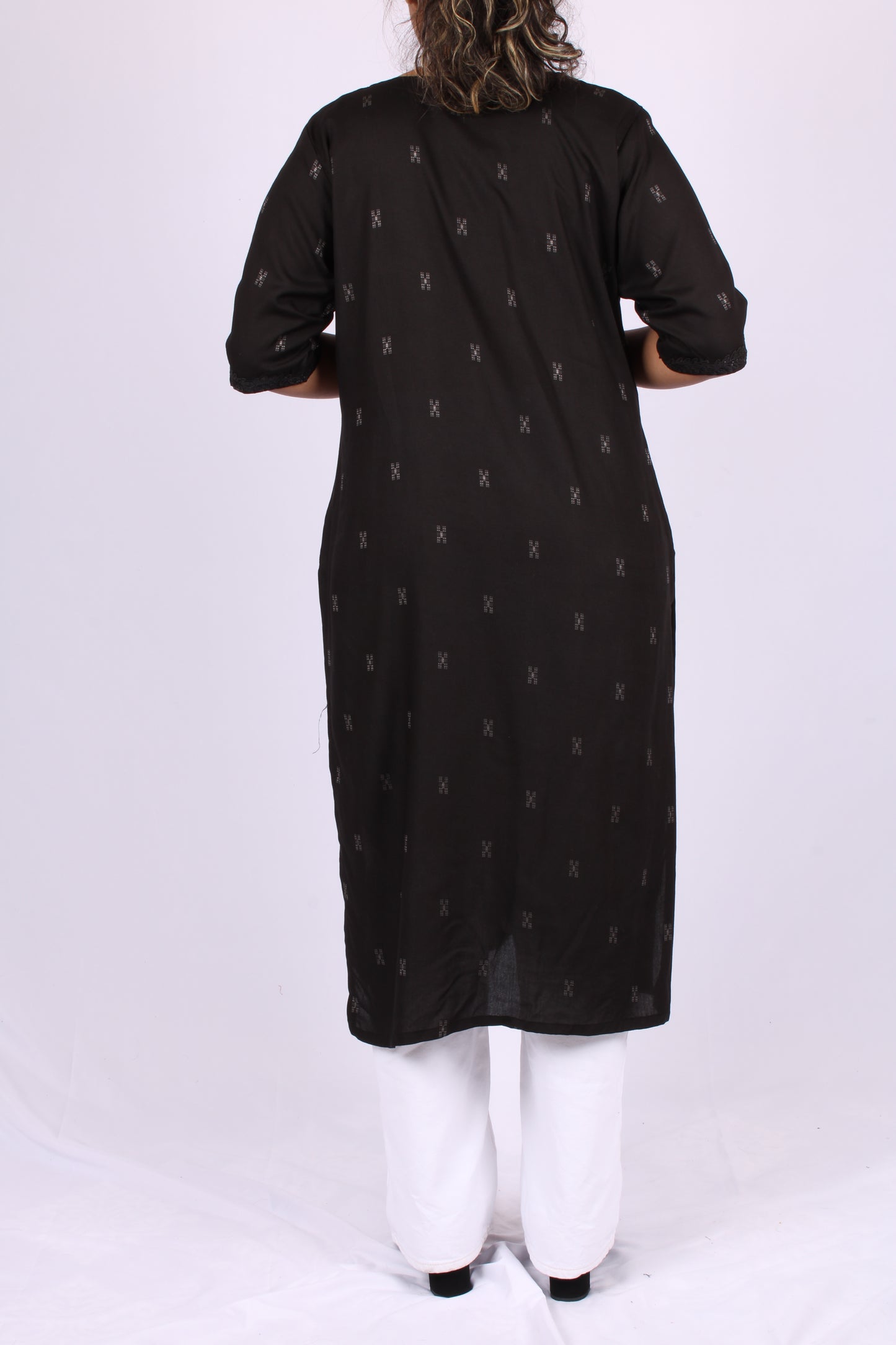 161-Kurti - Subtle Embroidery with off White Print Blocks.