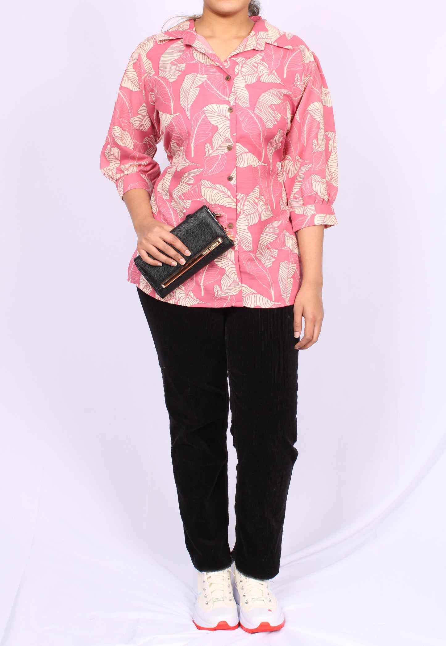 203-T- Marigold Lane Pink Floral Print top -CUFF sleeves