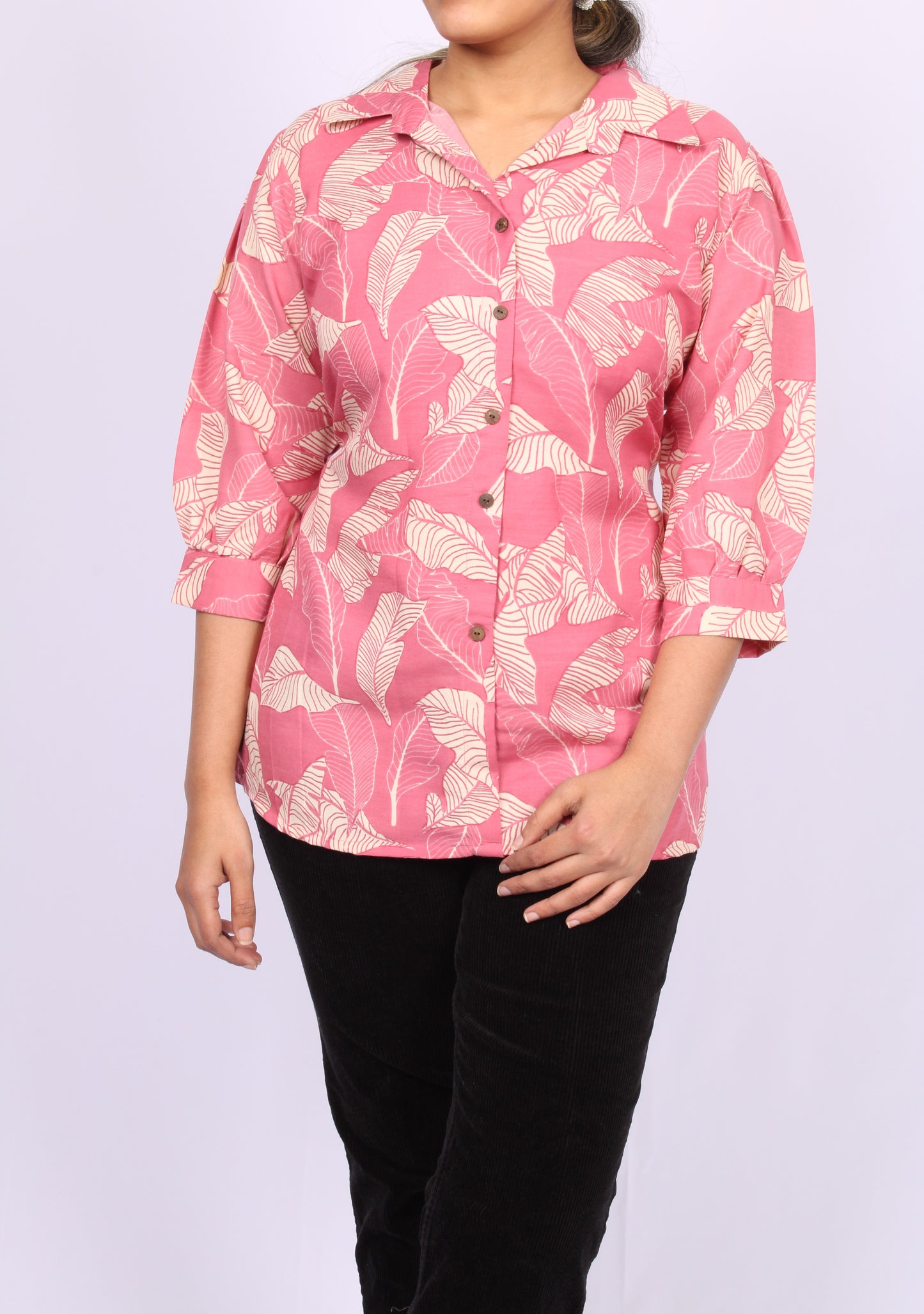 203-T- Marigold Lane Pink Floral Print top -CUFF sleeves