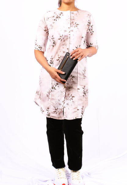 43B-Kurti - Women's sand brown Floral Print
