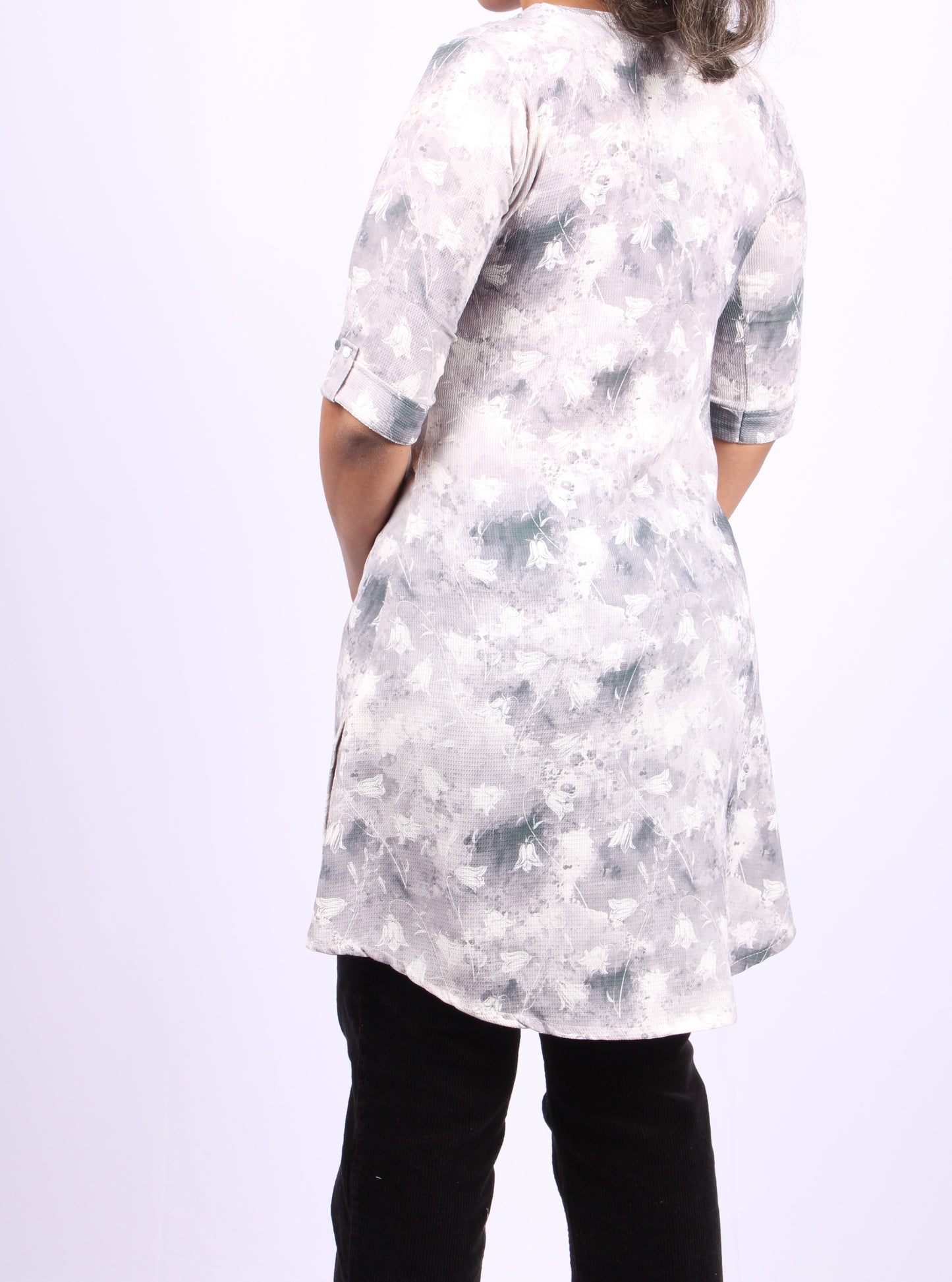 82-Kurti/Top - evening Grey Floral print.