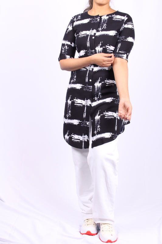 701 B - Kurti/Tunic - Abstract print - Black