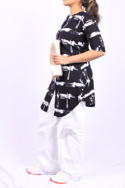 701 B - Kurti/Tunic - Abstract print - Black