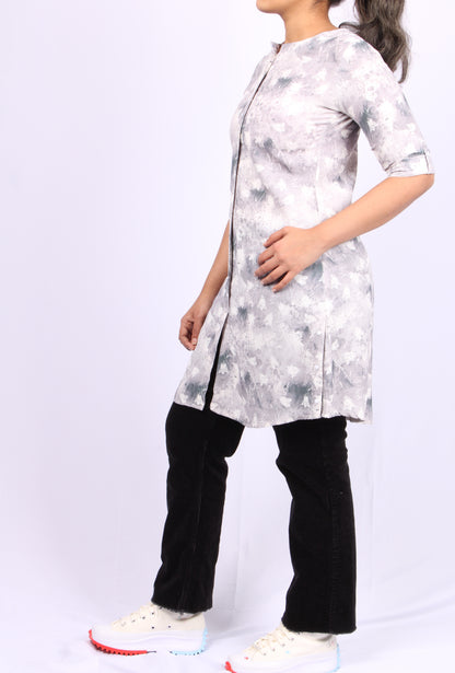 82-Kurti/Top - evening Grey Floral print.