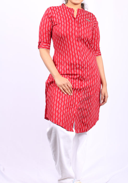 109-Kurti - Abstract white DNA pattern print.