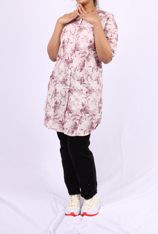 105-Kurti - Brown Floral Print Short Kurti