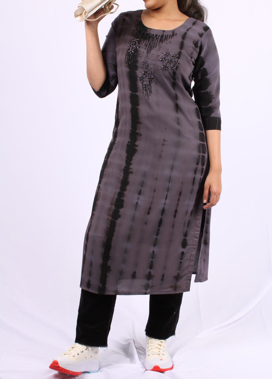 186-Kurti - Black beads Floral Embroidery.