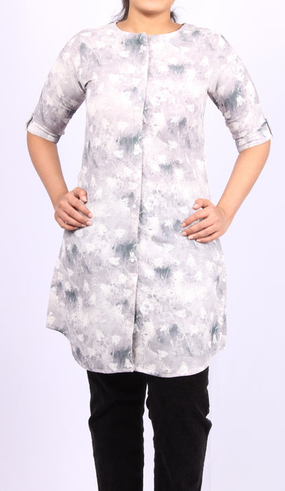 82-Kurti/Top - evening Grey Floral print.