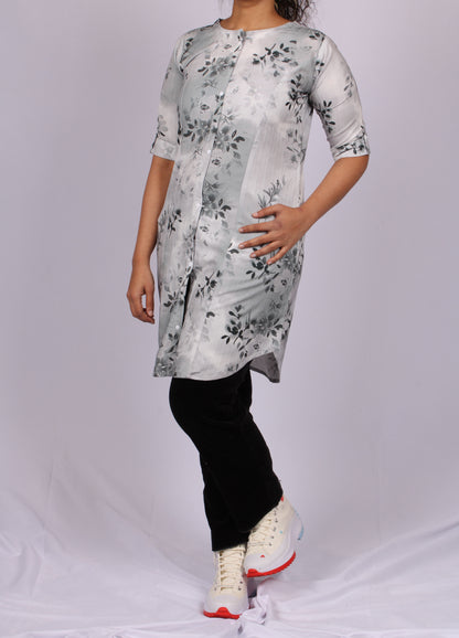 43A-Kurti - Women's Neoprene Grey Floral Print