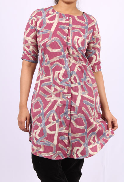 46-Kurti - Maroon Shade Abstract printed top/Short Kurti.