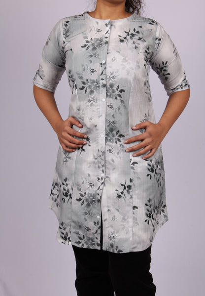 43A-Kurti - Women's Neoprene Grey Floral Print