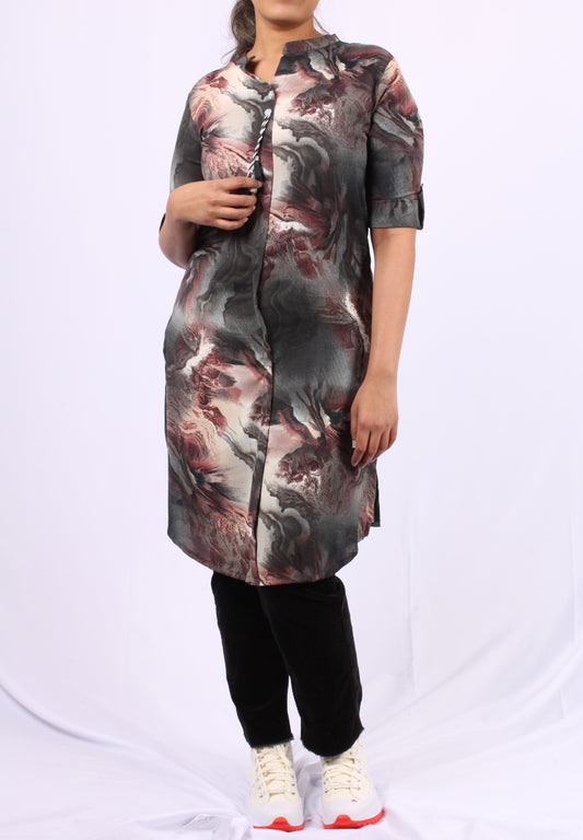 31-Kurti/Top - Ocean Wave Print Fit & Flare.