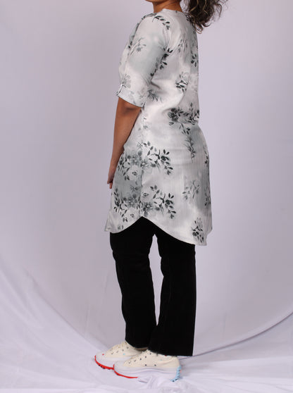 43A-Kurti - Women's Neoprene Grey Floral Print