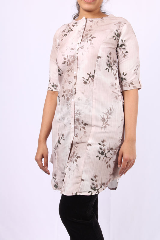 43B-Kurti - Women's sand brown Floral Print
