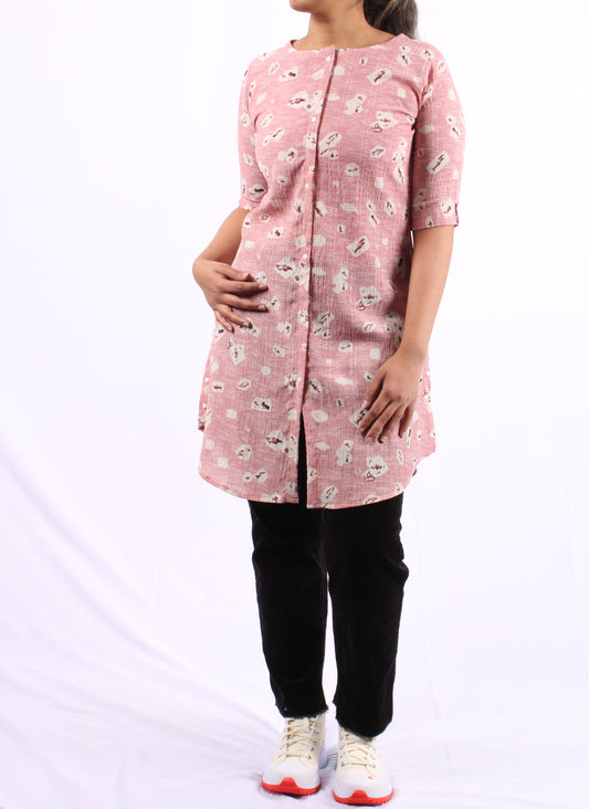 701 E - Kurti/Tunic - Abstract print - Pink