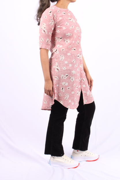 701 E - Kurti/Tunic - Abstract print - Pink