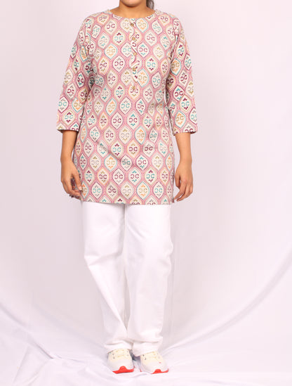 77-T- Womens Printed top- Thread work - Round Neck