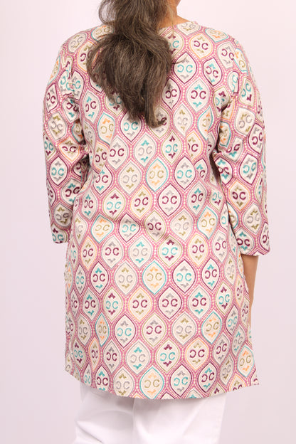 77-T- Womens Printed top- Thread work - Round Neck