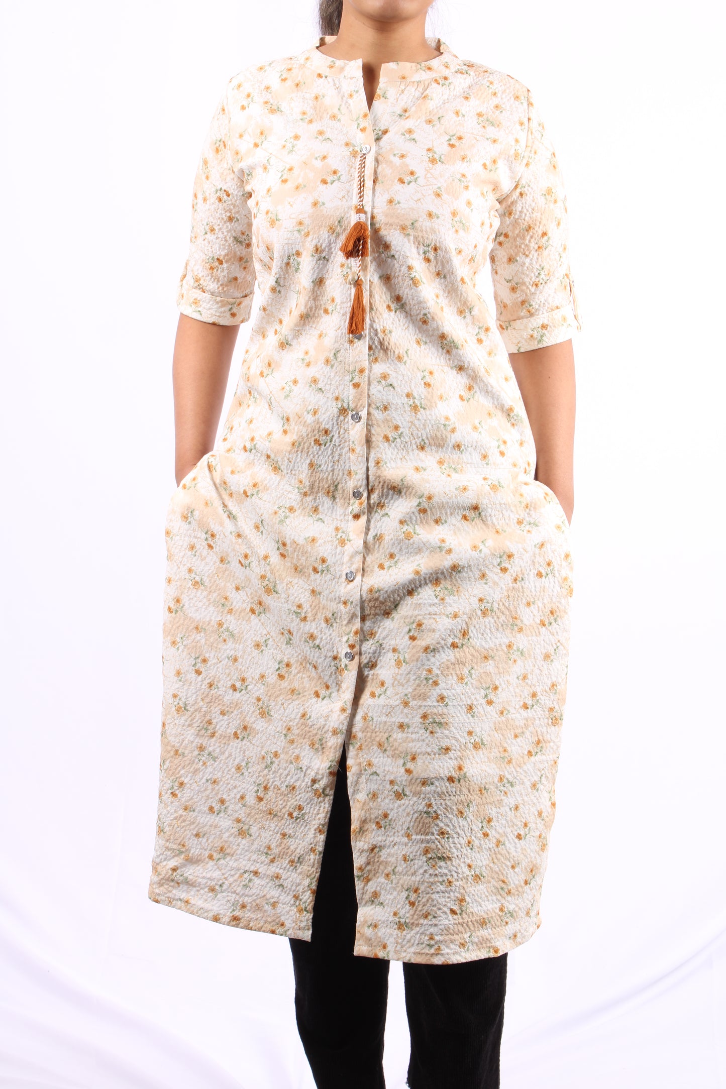 172-Kurti - Flower Print with Light Orange motifs.