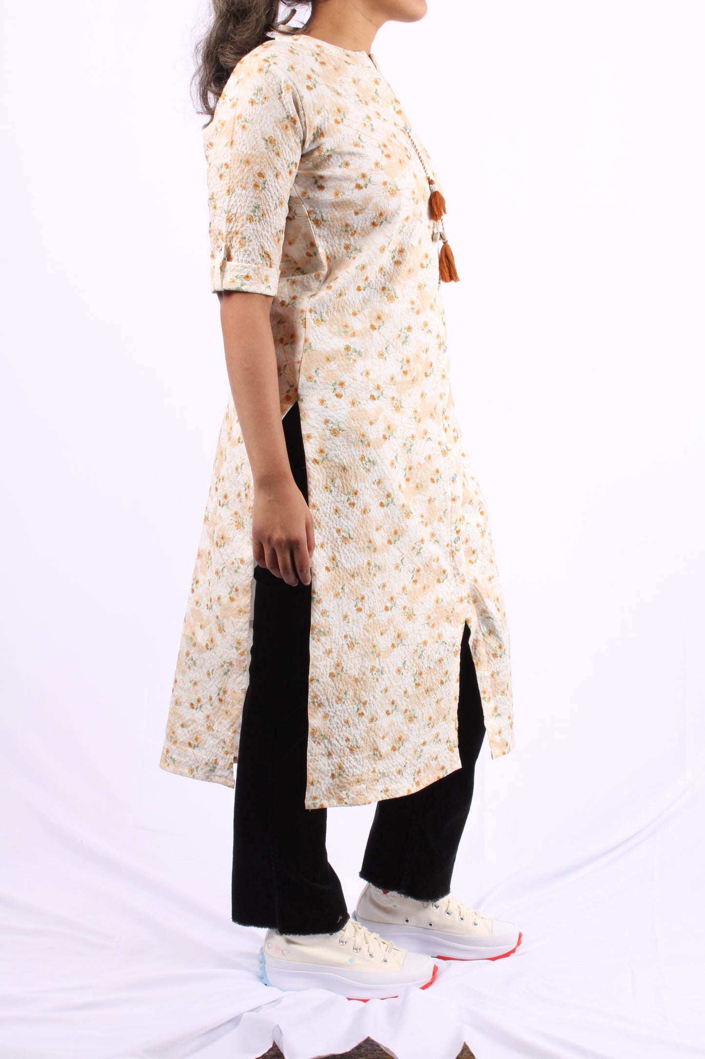 172-Kurti - Flower Print with Light Orange motifs.