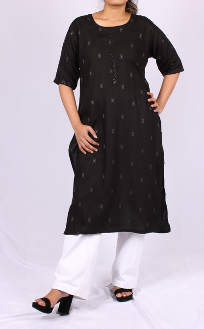 161-Kurti - Subtle Embroidery with off White Print Blocks.