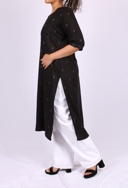 161-Kurti - Subtle Embroidery with off White Print Blocks.