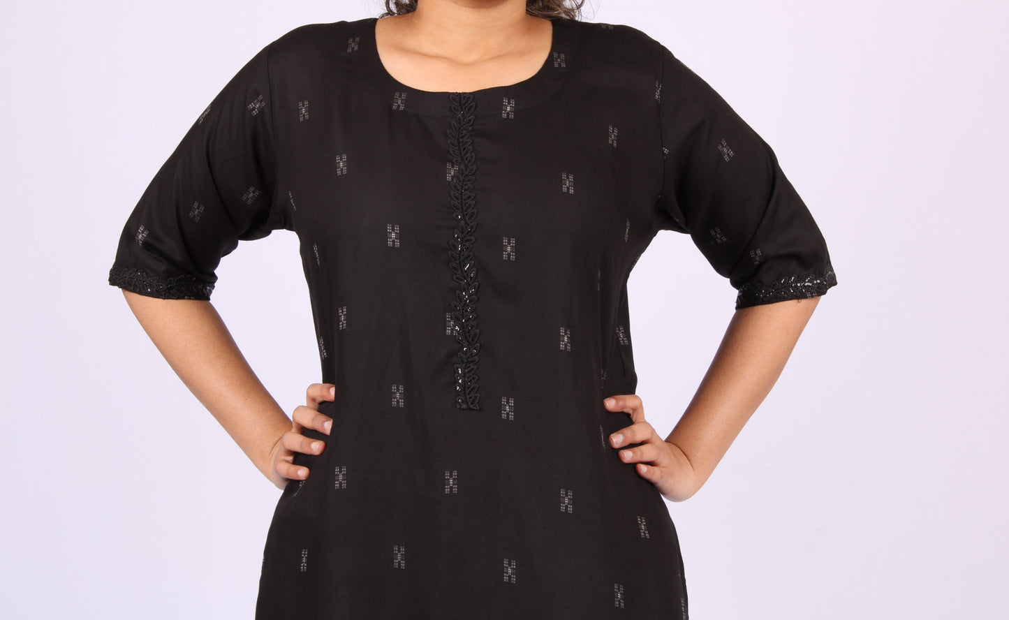 161-Kurti - Subtle Embroidery with off White Print Blocks.