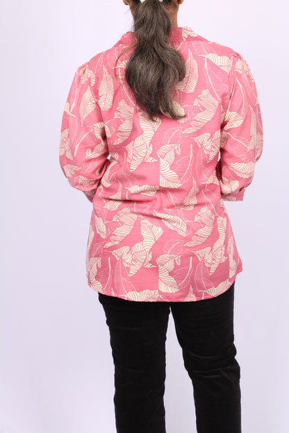 203-T- Marigold Lane Pink Floral Print top -CUFF sleeves