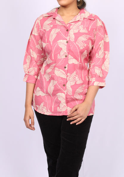 203-T- Marigold Lane Pink Floral Print top -CUFF sleeves